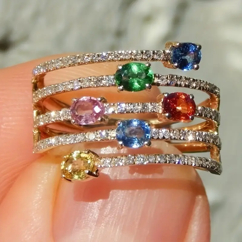 Bague à couches en cristal coloré