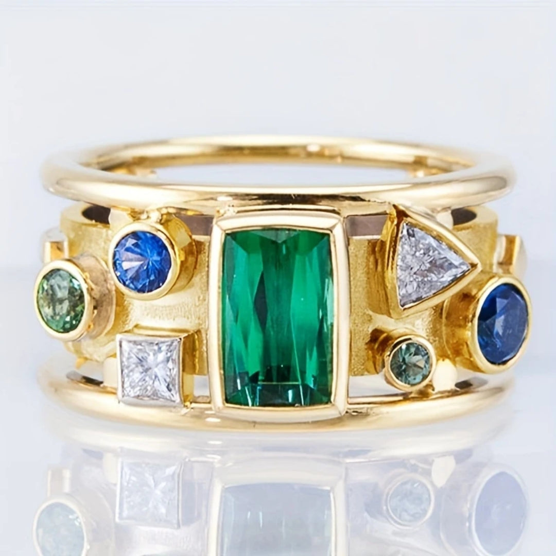 Bague en Cristaux Colorés Dorée