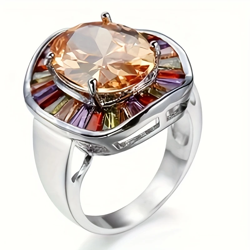 Bague ronde en argent incrustée de cristaux colorés