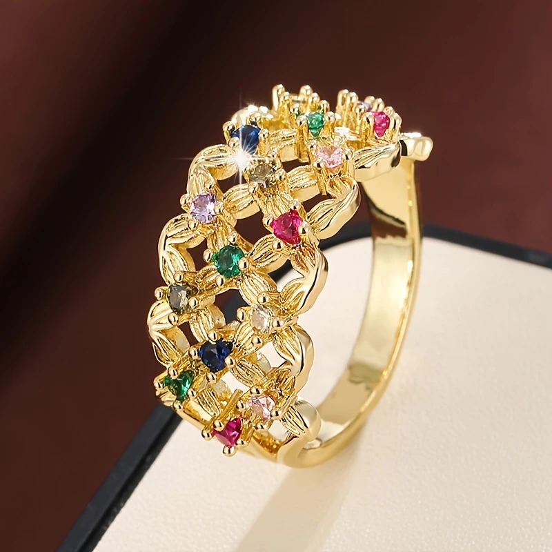 Bague en maille colorée avec motif floral