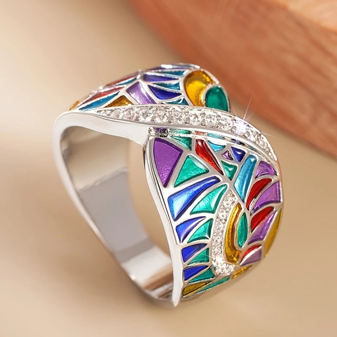 Bague en argent colorée