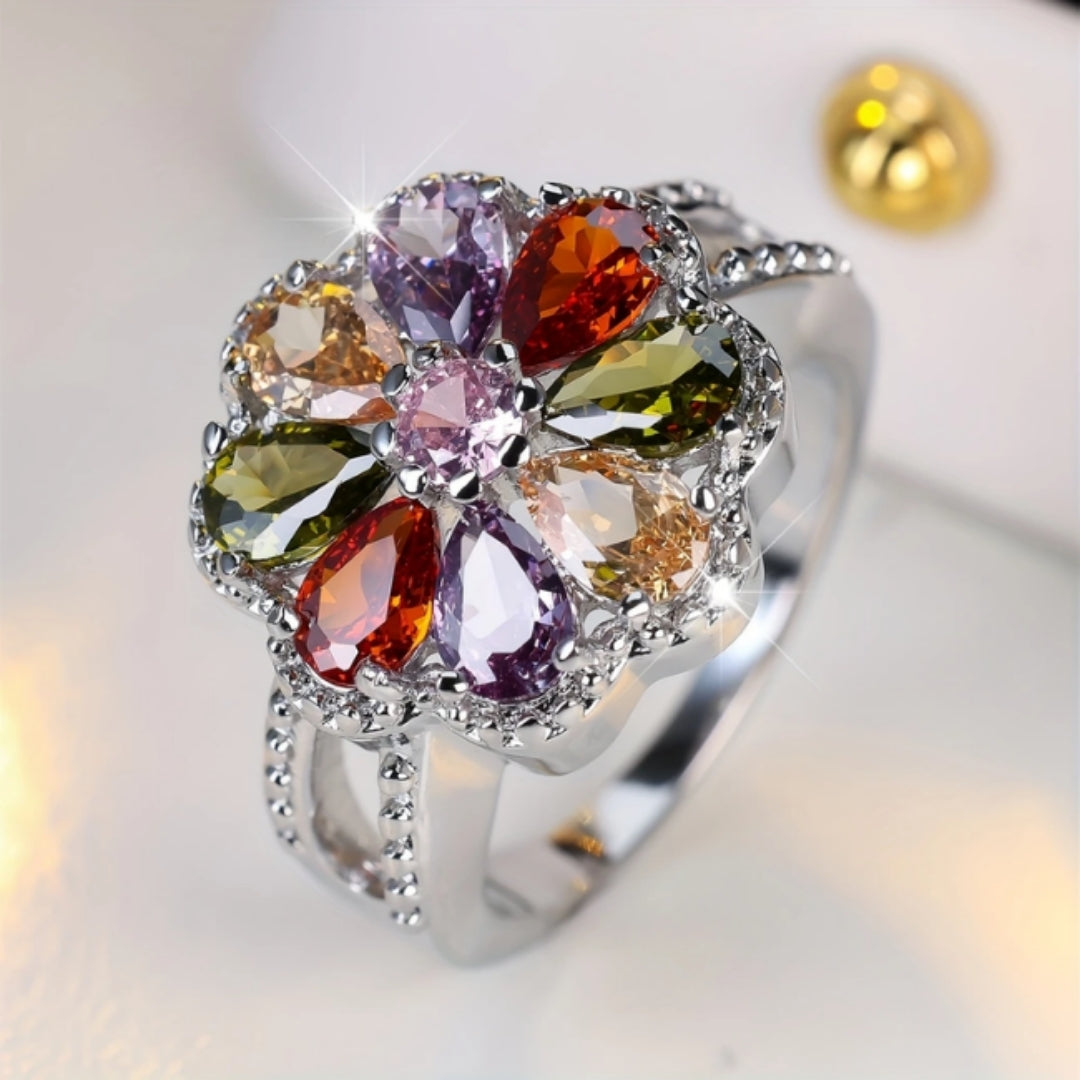 Bague en Argent à Marguerites Colorées et Étincelantes