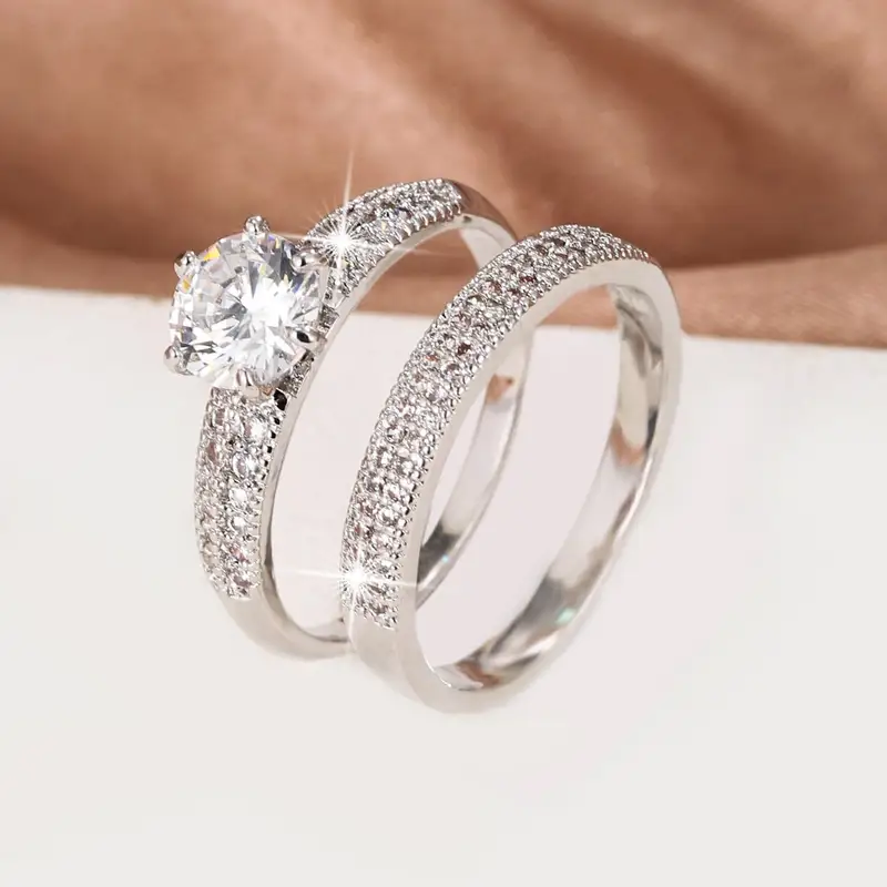 Ensemble de bagues en argent avec zirconium pour couple