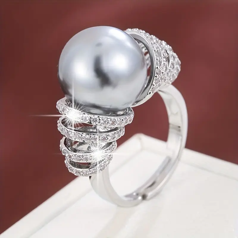 Bague en zirconia gris foncé perlée