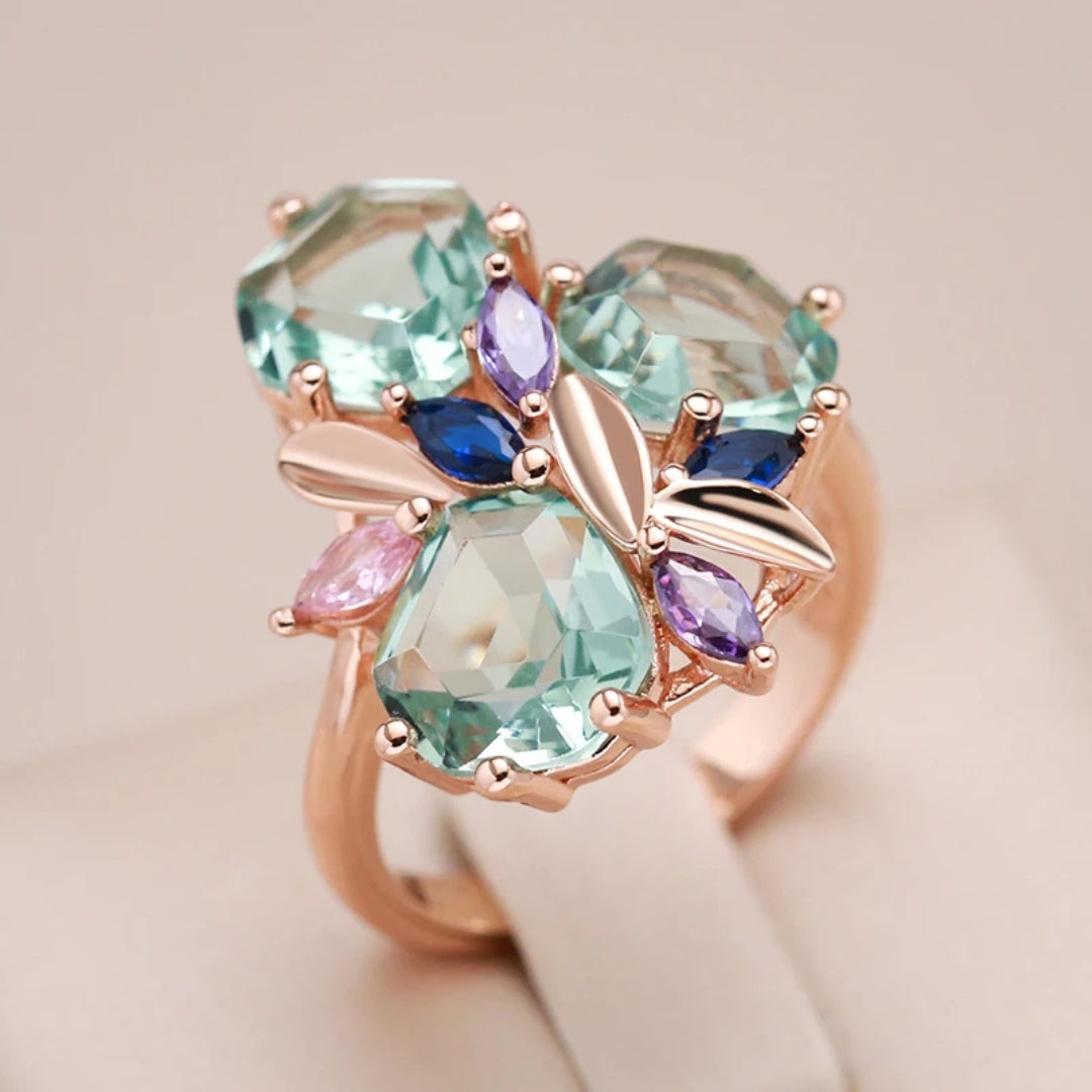 Bague Fantaisie Élégante en Crystal et Fleurs Colorées