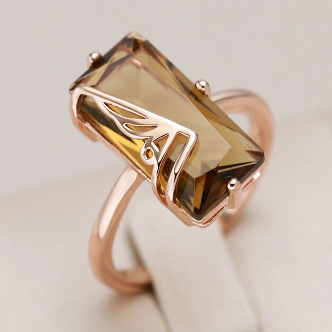 Bague Rectangulaire en Cristal Orange Élégante