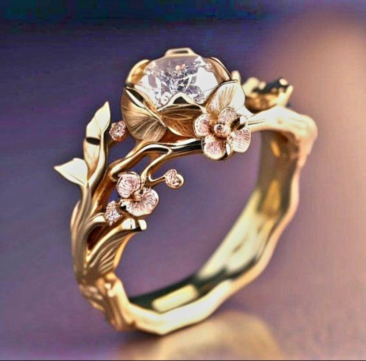 Bague Fleur en Cristal Doré Exotique
