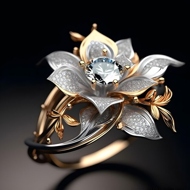Bague Exotique Fleur de Cerisier Grise et Or