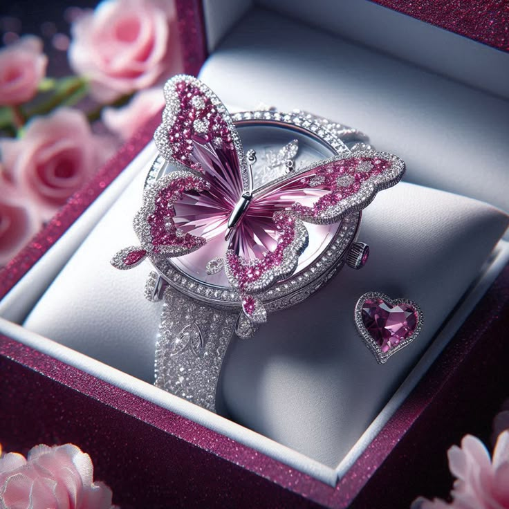 Bague en argent papillon rose exotique