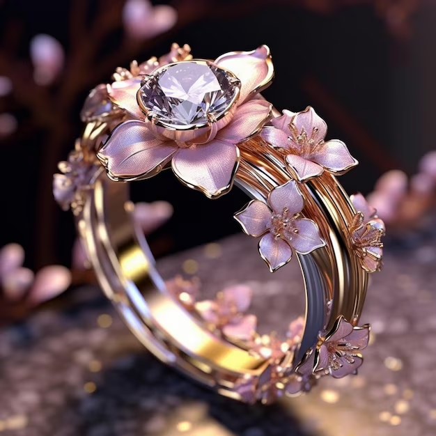 Bague en cristal à fleur rose exotique