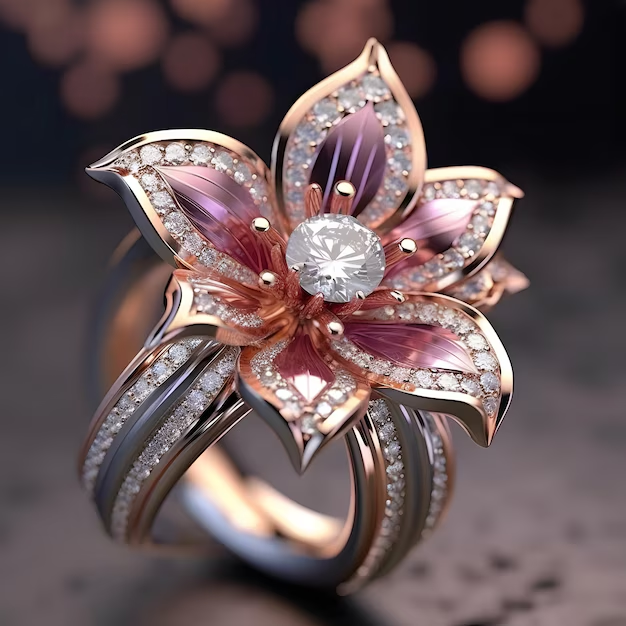 Bague en cristal de lotus rose exotique