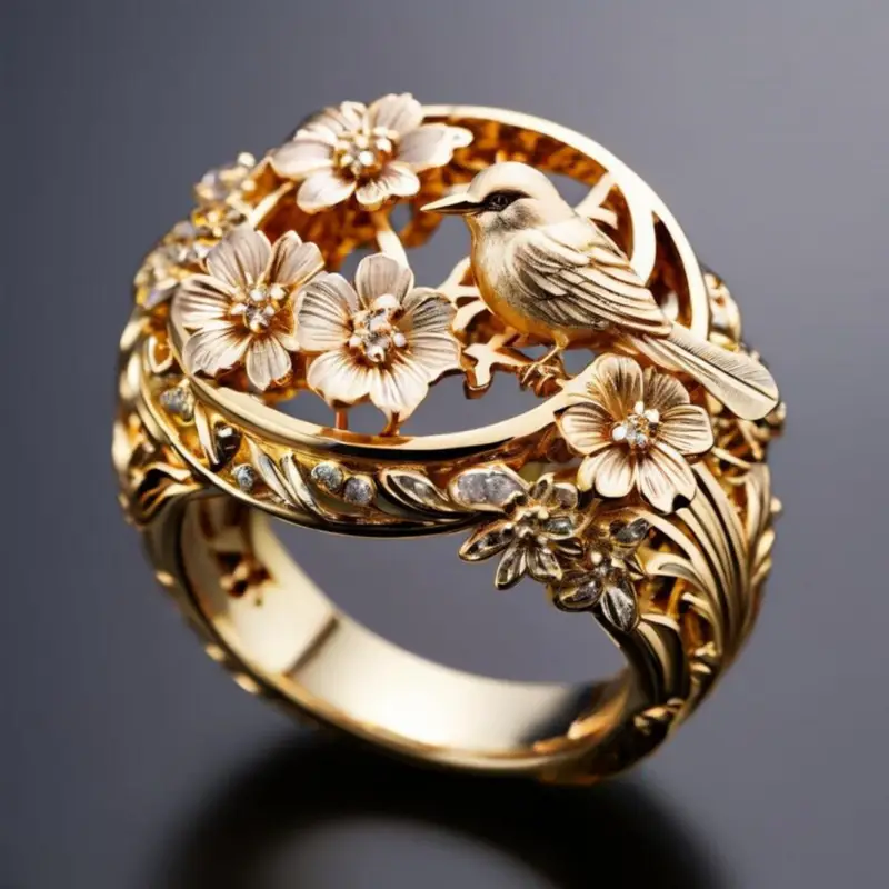 Bague Colibri Floral Doré