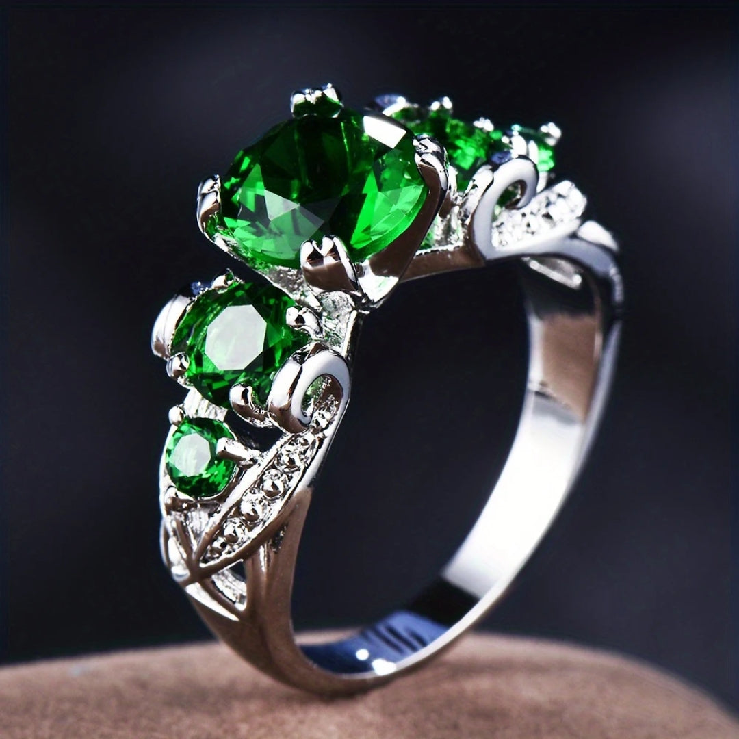 Bague verte brillante en argent