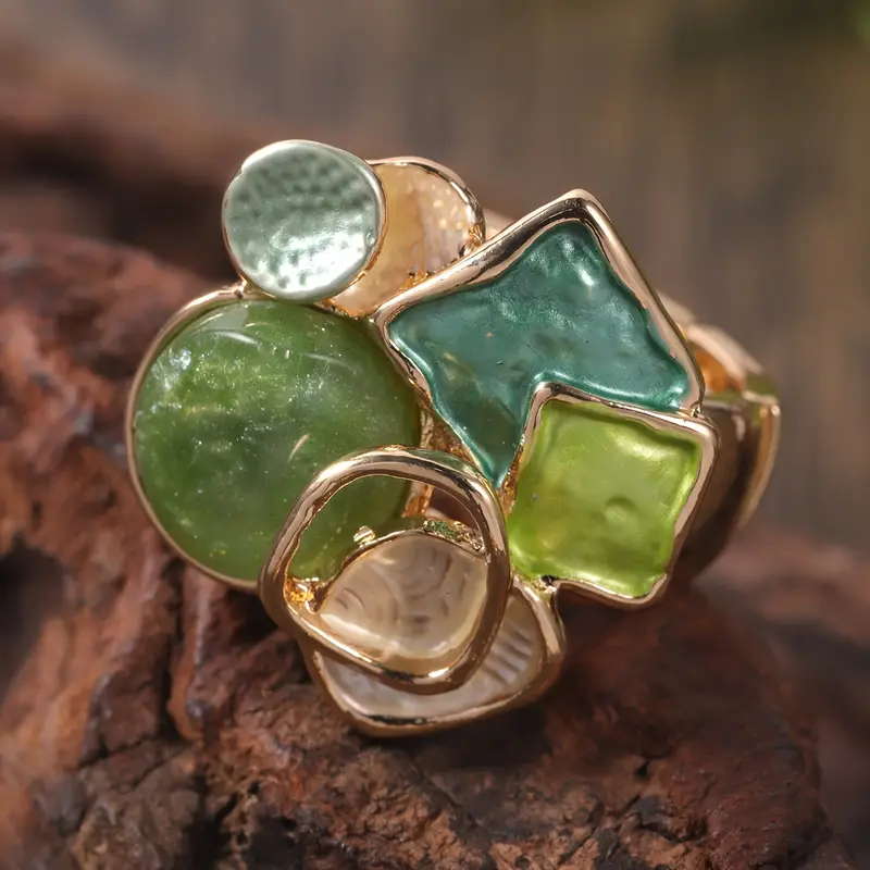 Bague en or peinte à la main verte