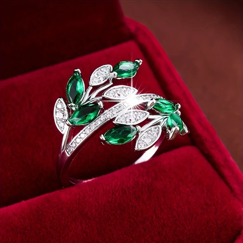 Bague en Cristal Feuille Verte