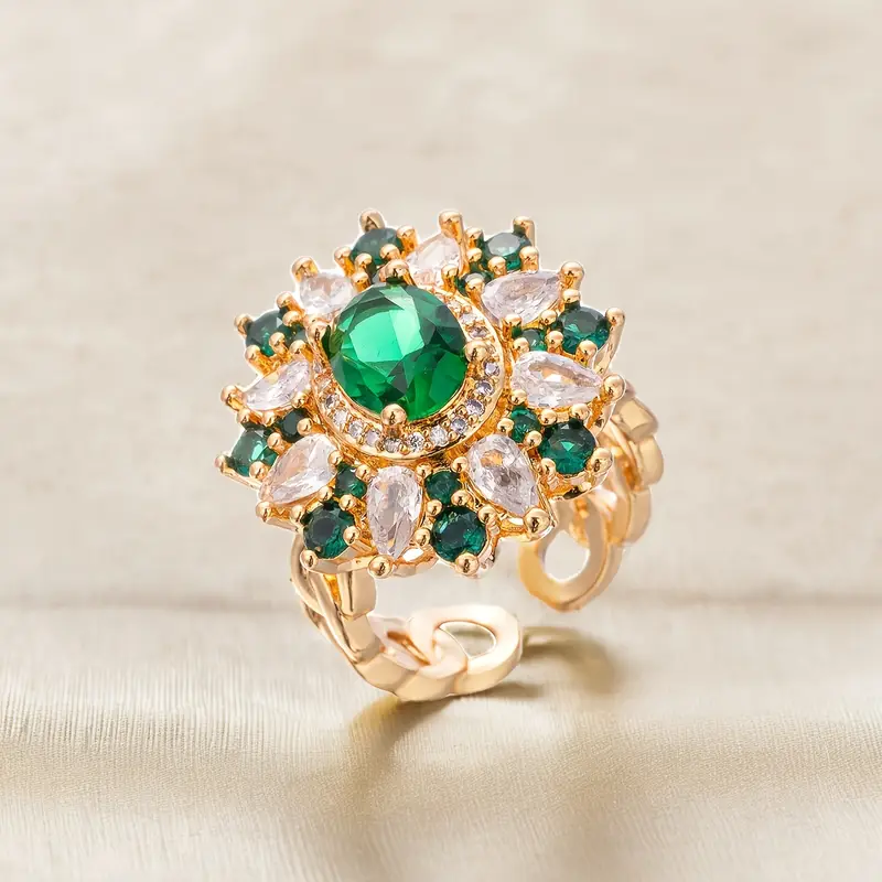 Bague Mandala Verte Or Blanc