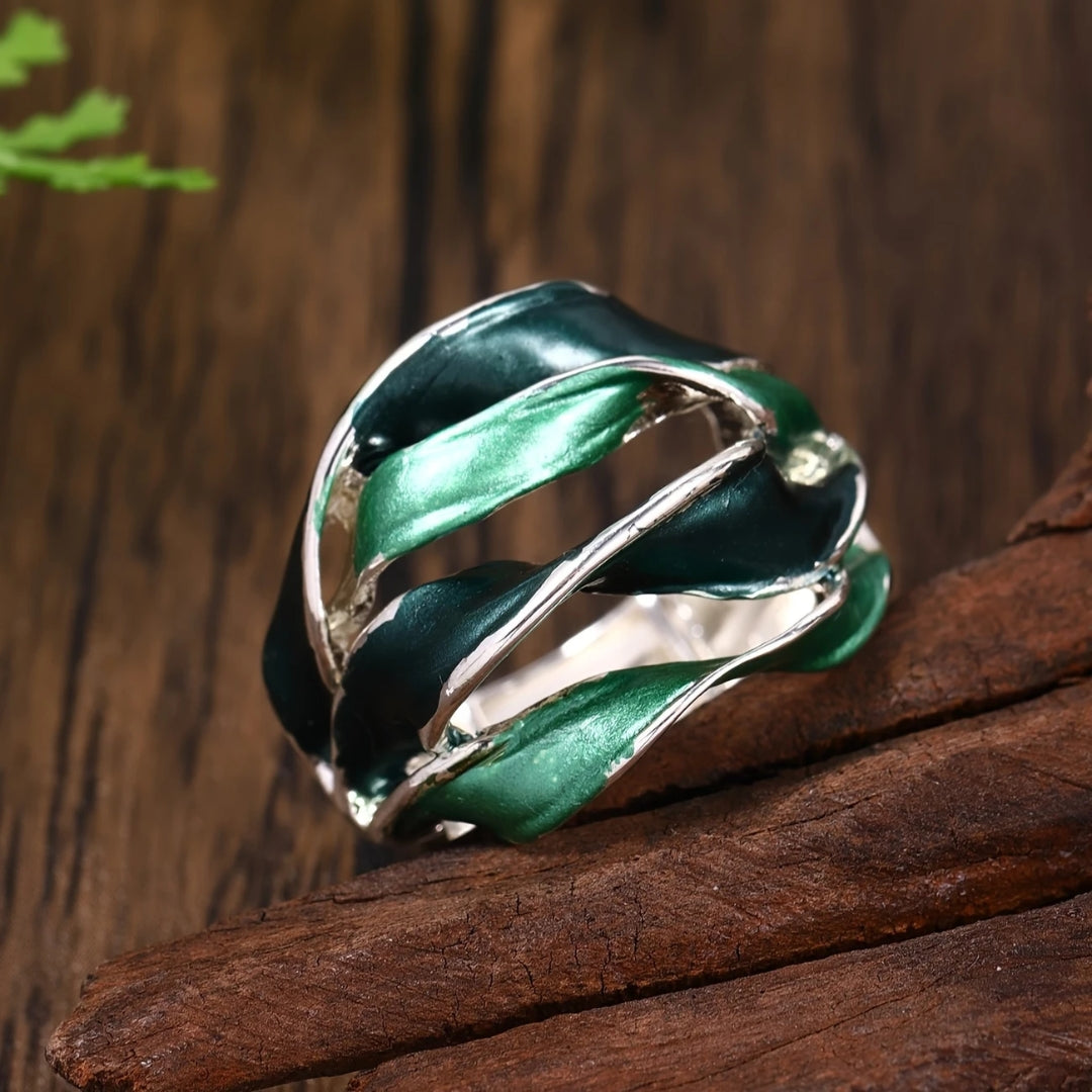 Bague en turquoise superposée peinte à la main