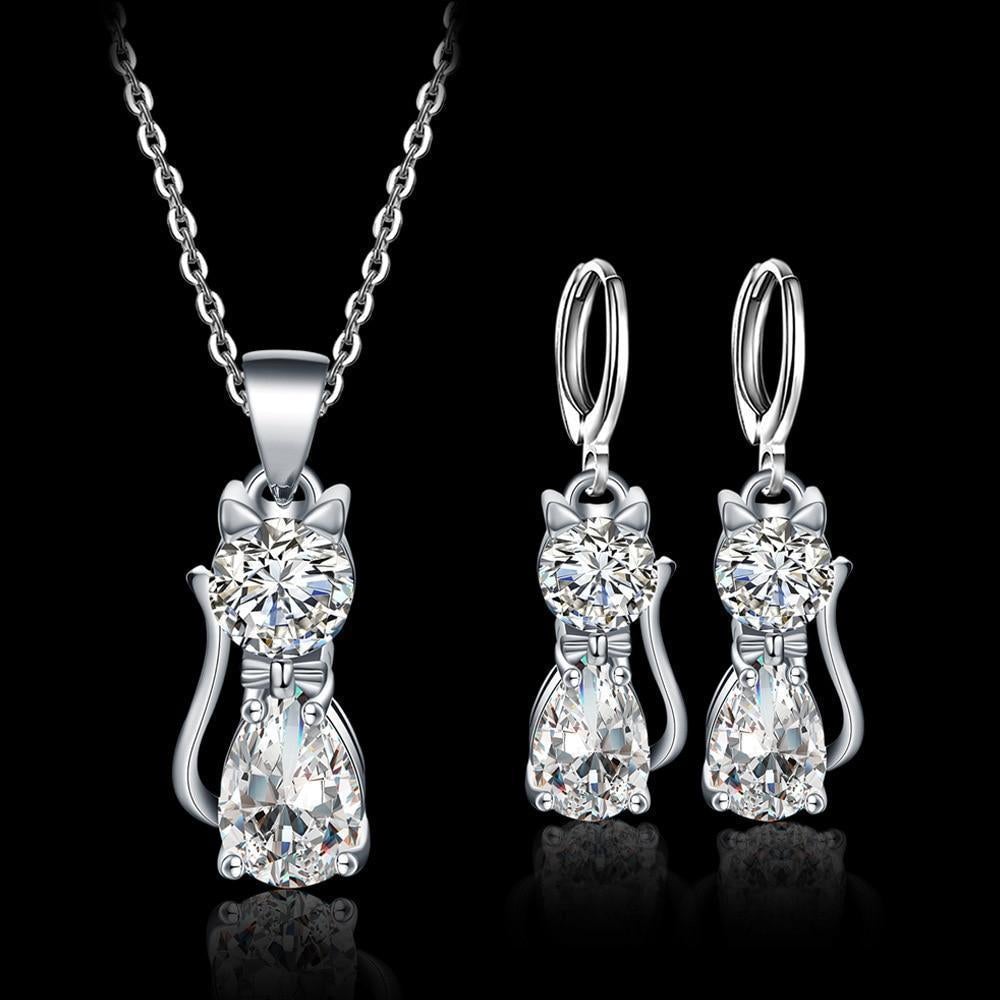 Ensemble de Collier et Boucles d'Oreilles en Argent Sterling pour Chats Heureux