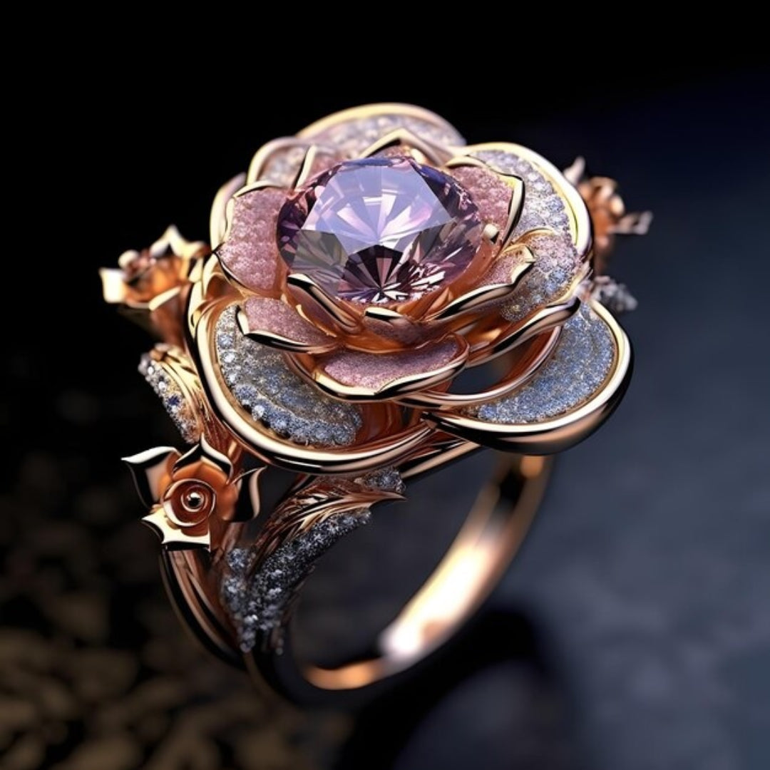 Bague lumineuse à fleurs exotiques superposées