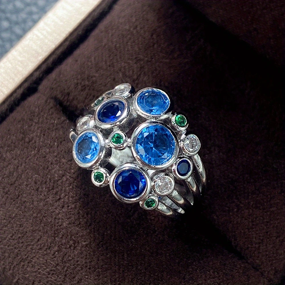 Bague en verre bleu argenté en couches