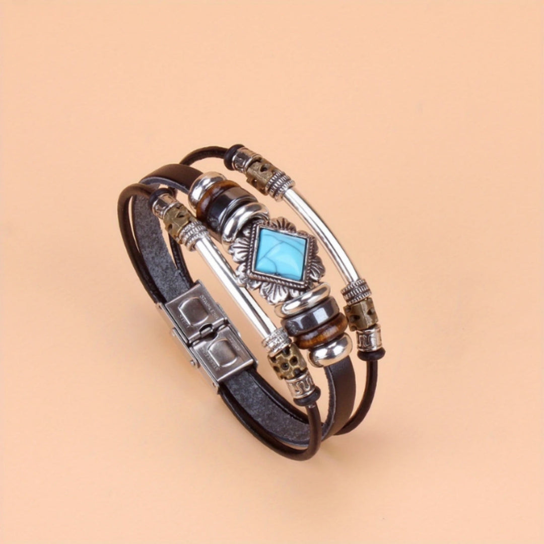 Bracelet en cuir bleu avec cristal