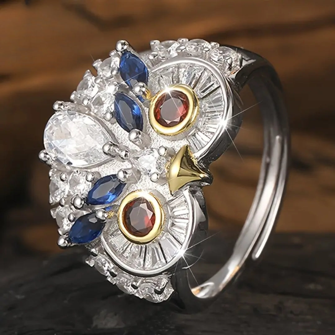 Bague en argent et cristal en forme de chouette