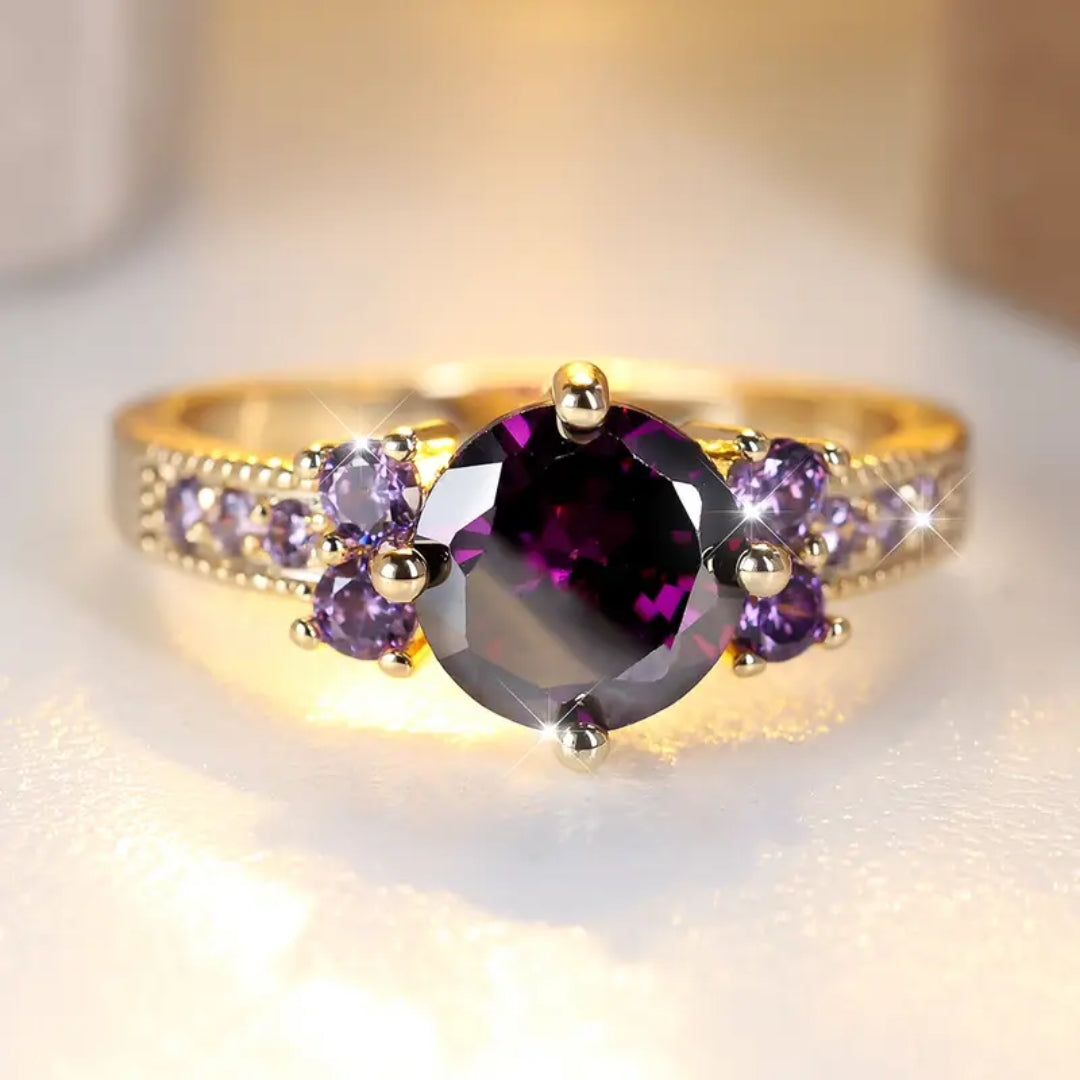 Bague en or avec cristal violet