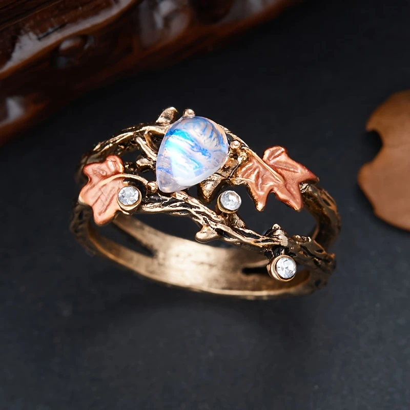 Bague en Pierre de Lune Branche de la Nature