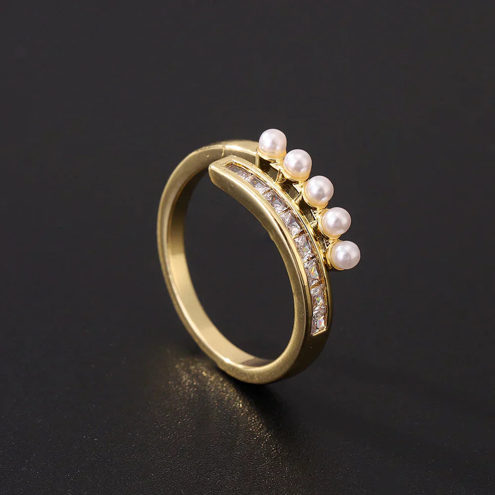 Bague Vintage Ouverte en Zircone et Perles