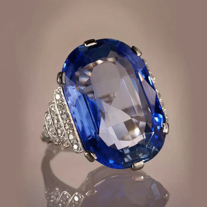 Bague en argent avec zirconium bleu vintage