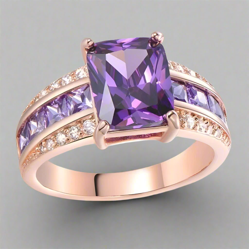 Bague en verre rose or violet