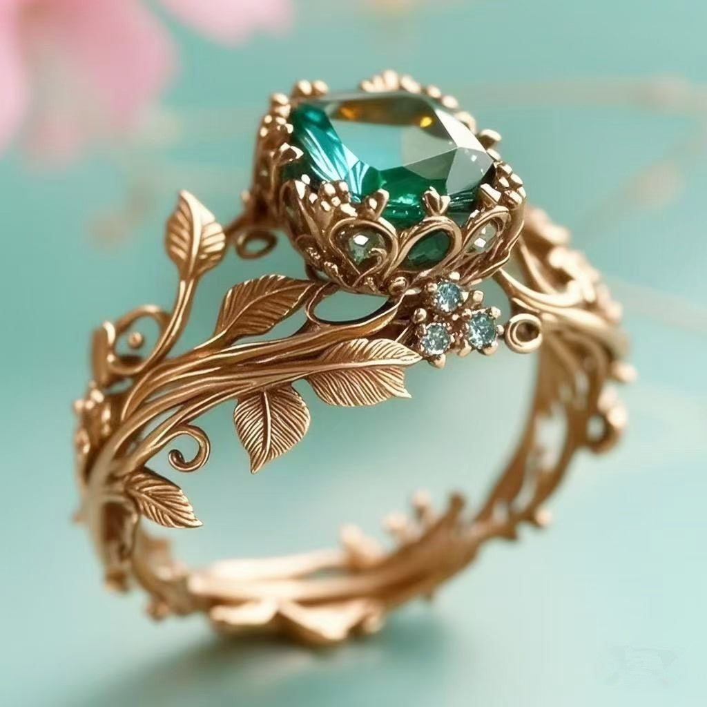 Bague en Feuille d'Or Cristal Vert