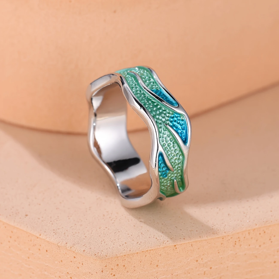 Bague en émail de la vague océanique