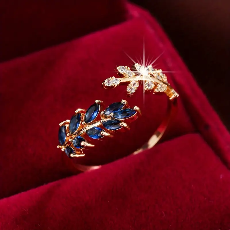 Bague en or avec zirconium Open Blue Leaf