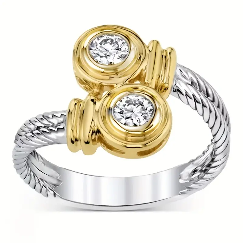 Bague en zirconium ouvert en or et argent