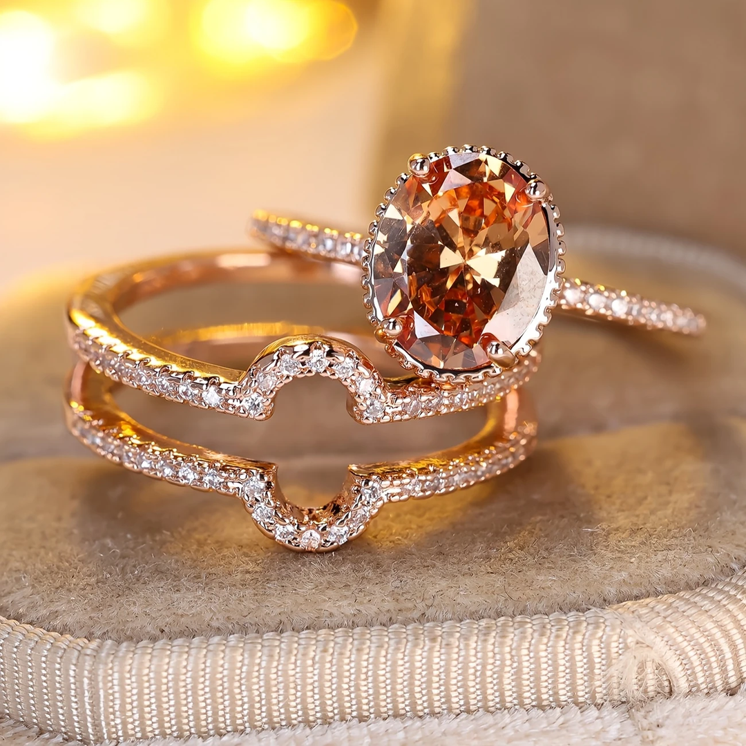 Ensemble de bagues en cristal arrondi orange