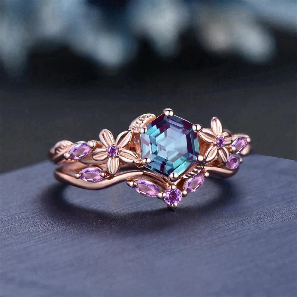 Bague en cristal fleuri rose et bleue