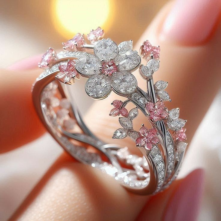 Bague Fleur en Cristal Rose