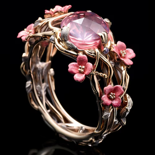 Bague en cristal exotique rose naturelle