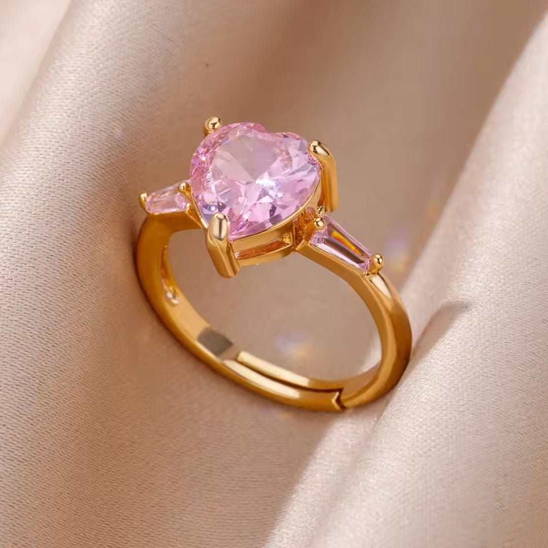 Anneau en or avec cœur rose
