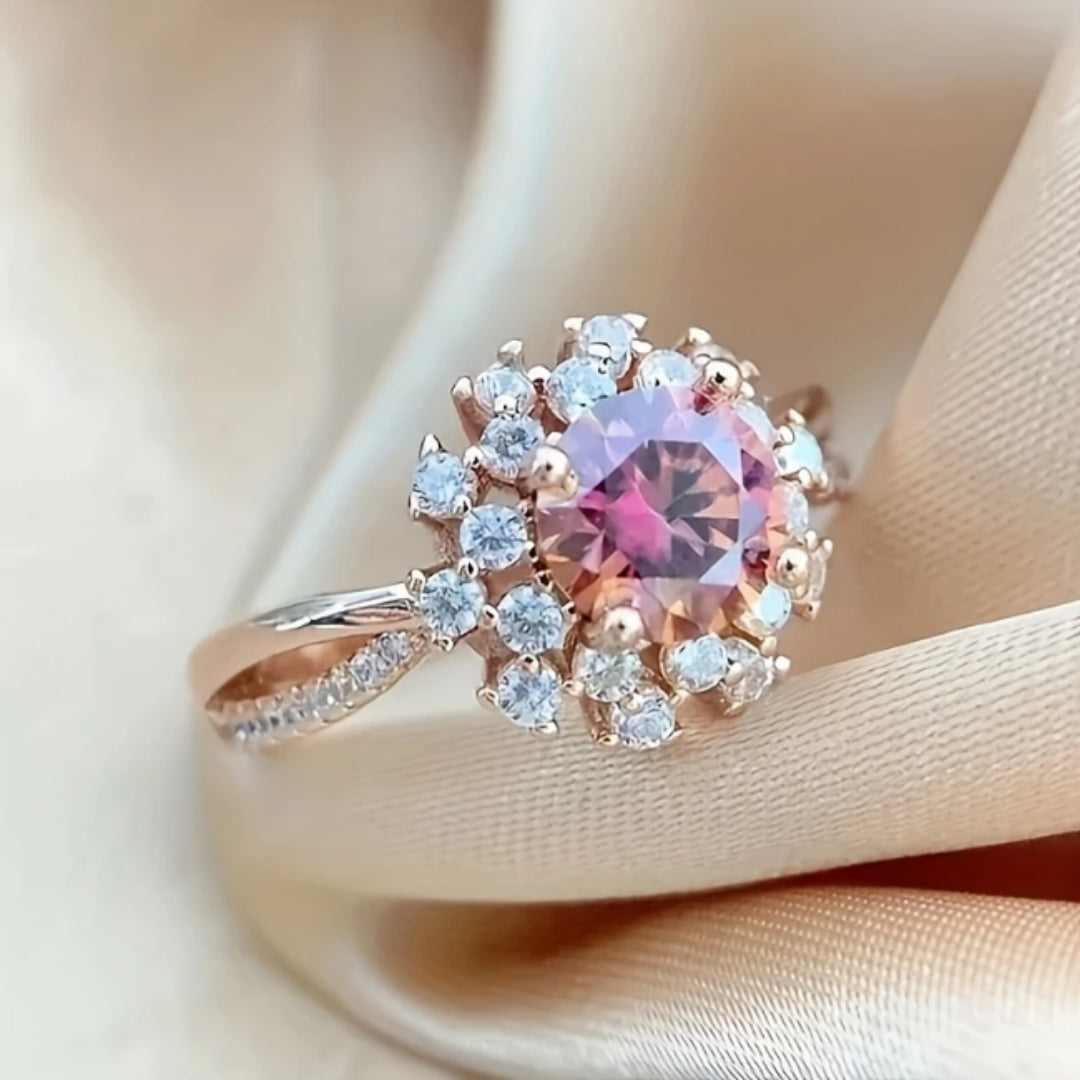 Anneau brillant rond rose