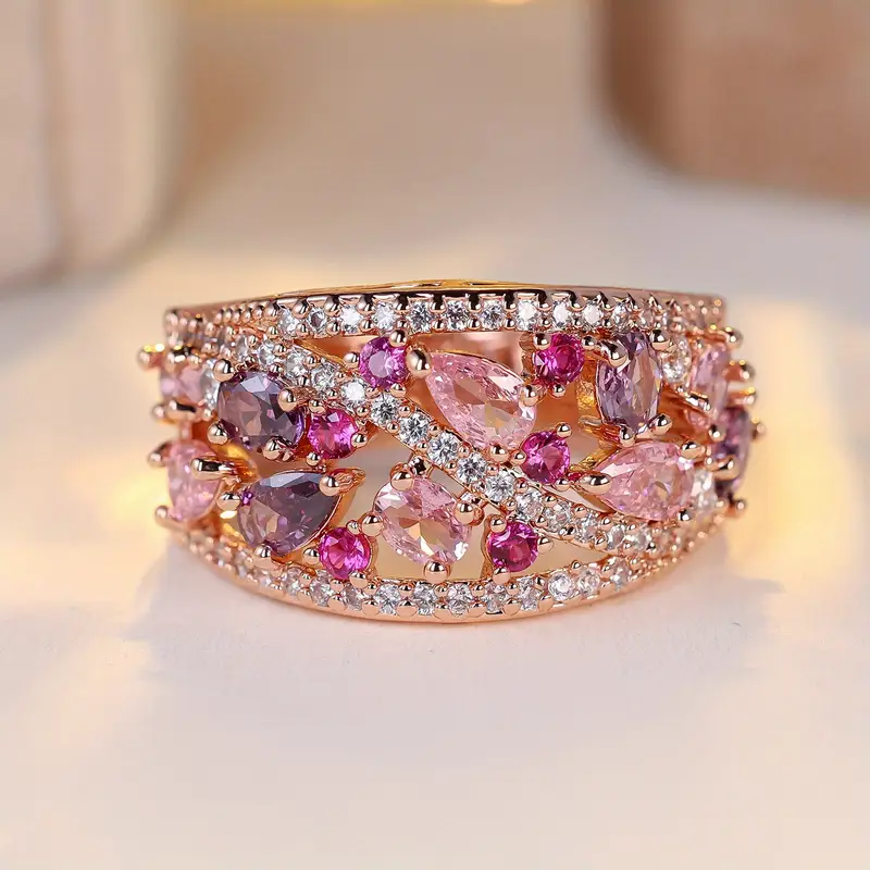 Bague Fleur en Zirconium Rose