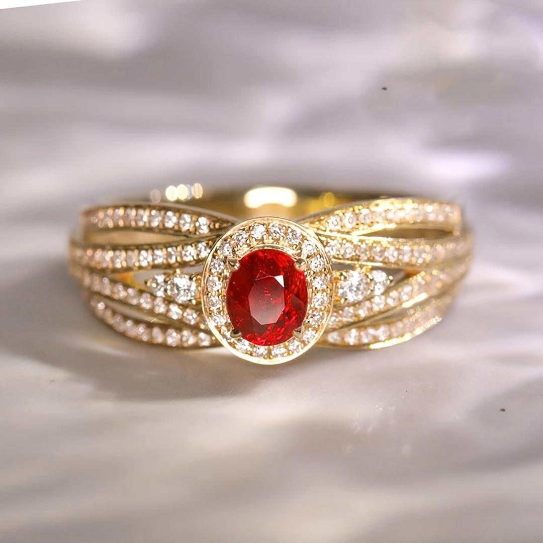 Bague dorée à couches rouge vif