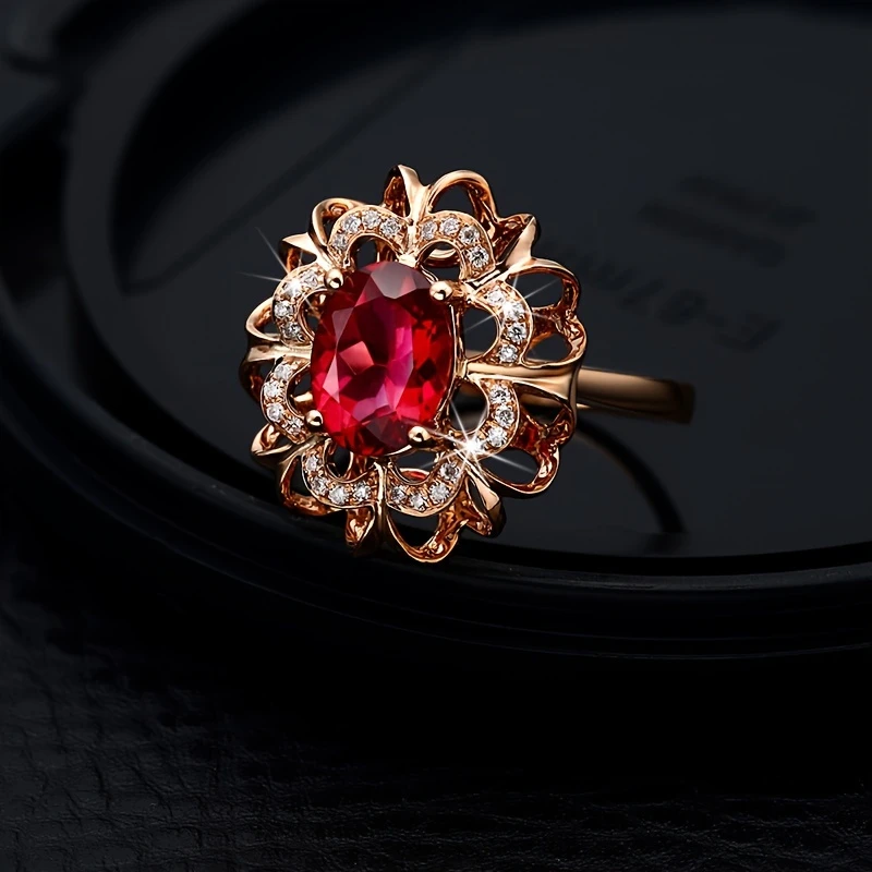 _bague en cristal rouge avec rose