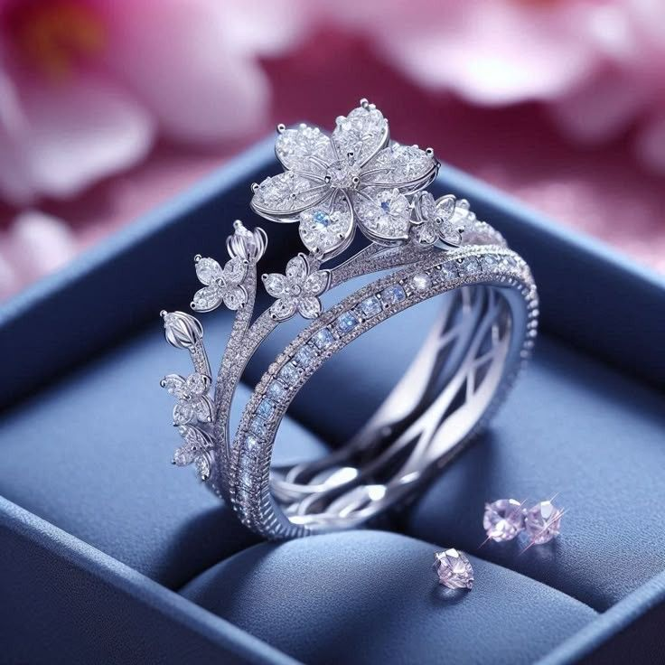 Bague Argentée Fleurie Étincelante