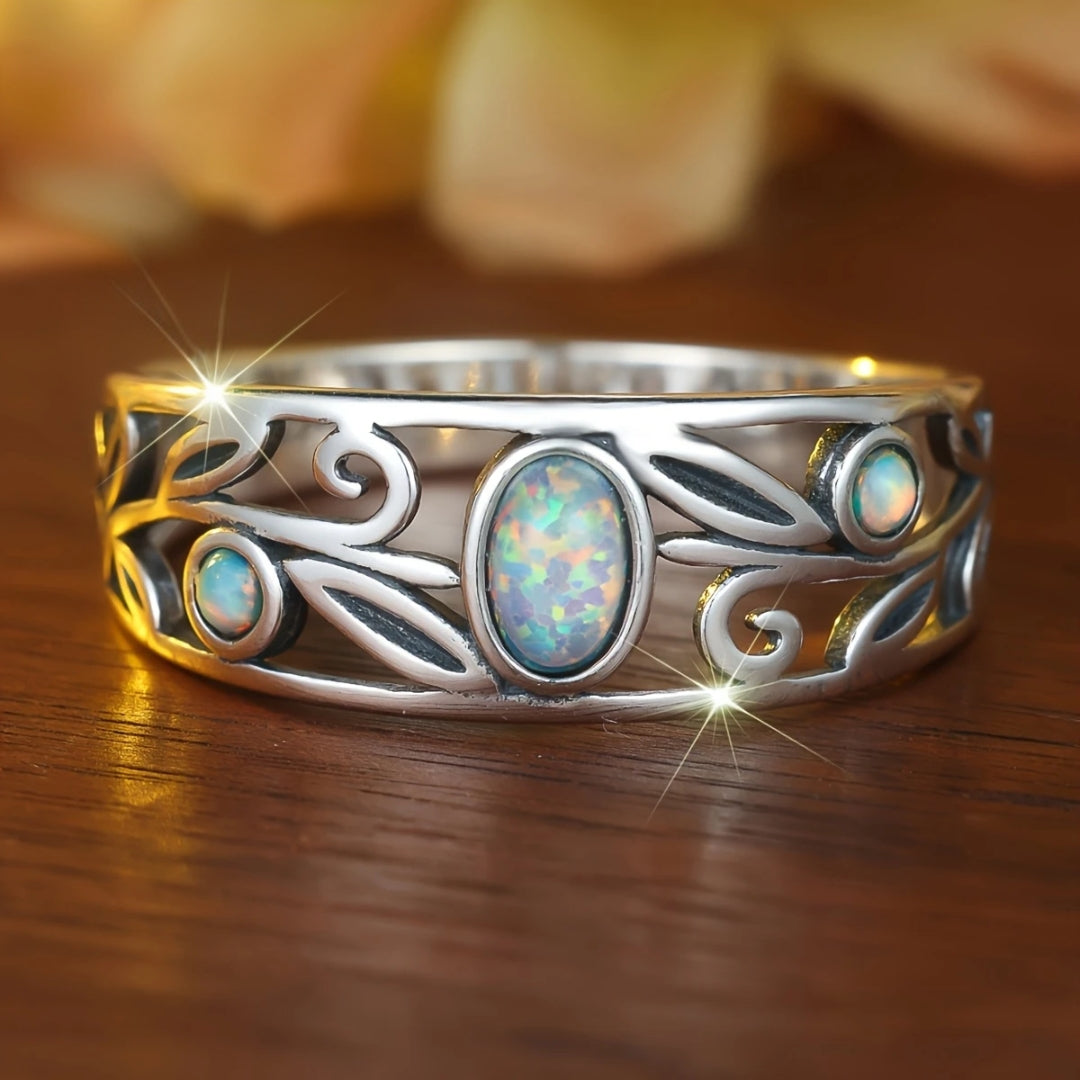 Bague en argent opale scintillante
