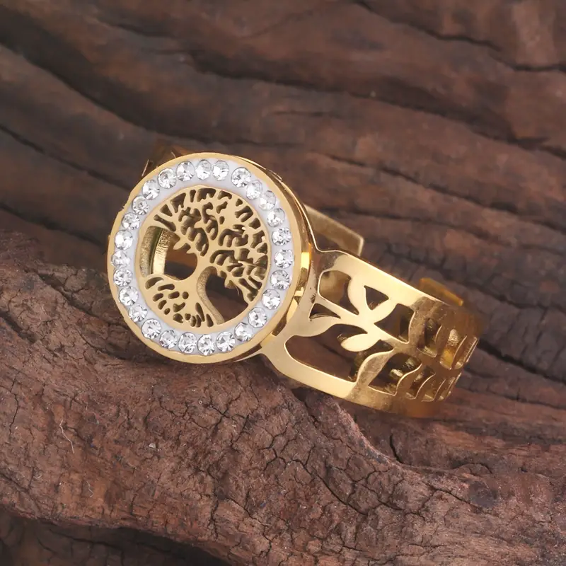 Bague arbre de vie couleur or brillant