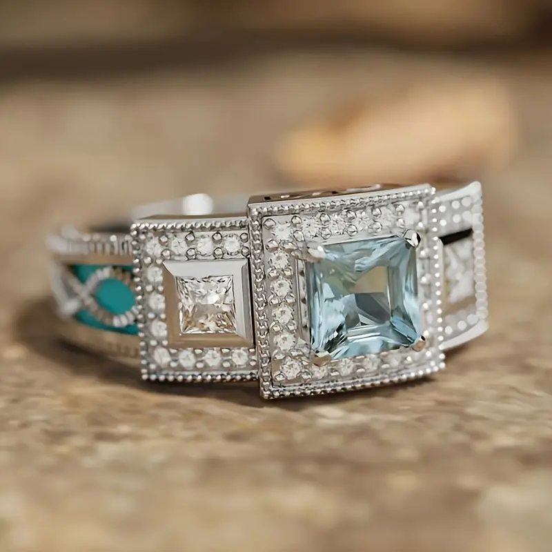 Bague turquoise brillante argentée