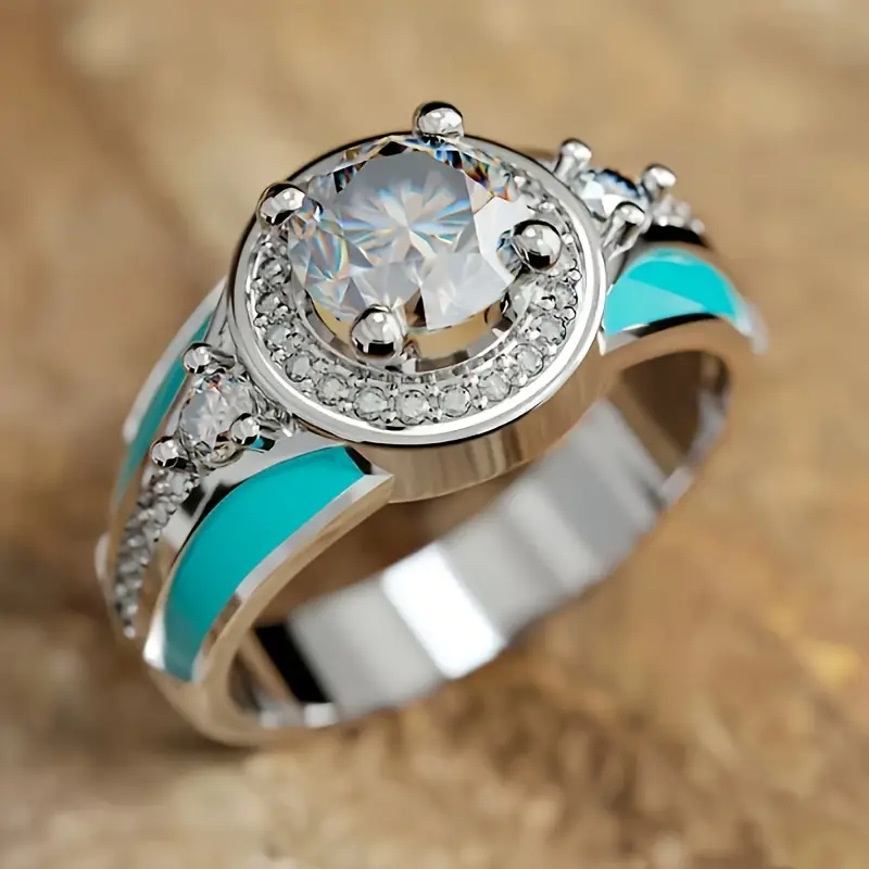 Bague en cristal turquoise argentée
