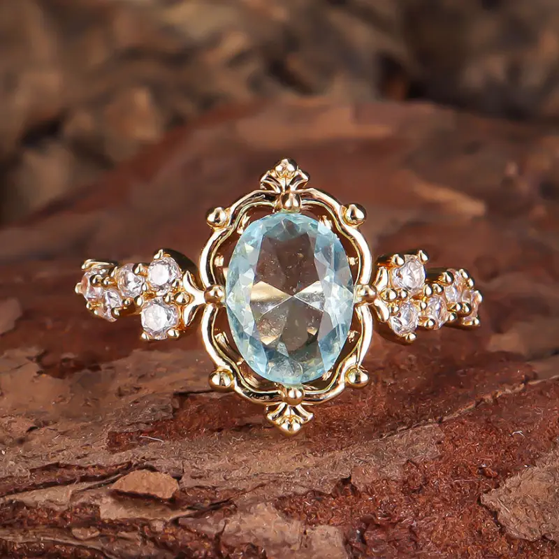Bague en verre turquoise or